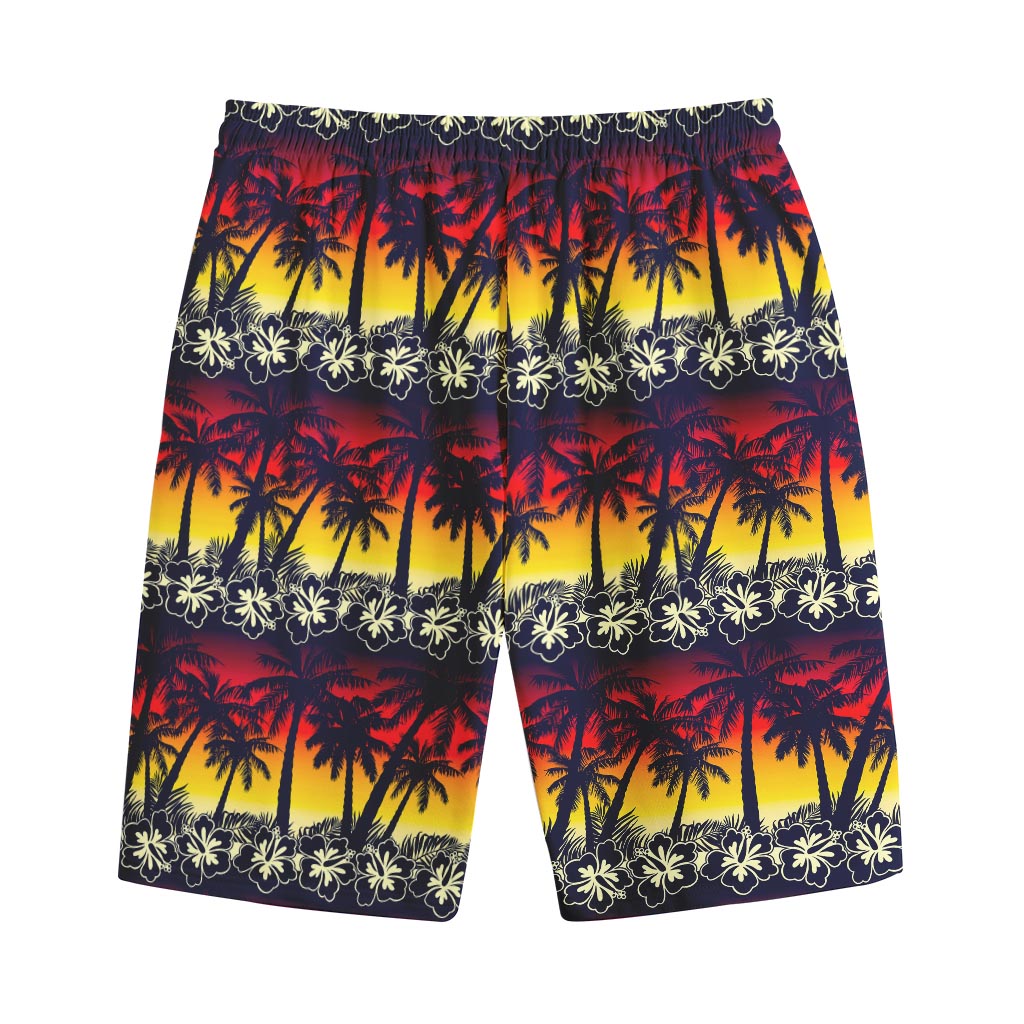 Sunset Hibiscus Palm Tree Pattern Print Cotton Shorts