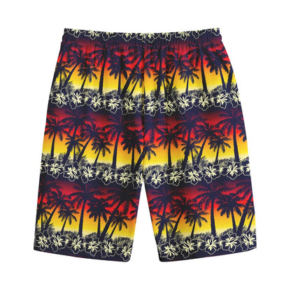 Sunset Hibiscus Palm Tree Pattern Print Cotton Shorts