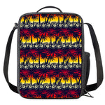 Sunset Hibiscus Palm Tree Pattern Print Crossbody Lunch Bag