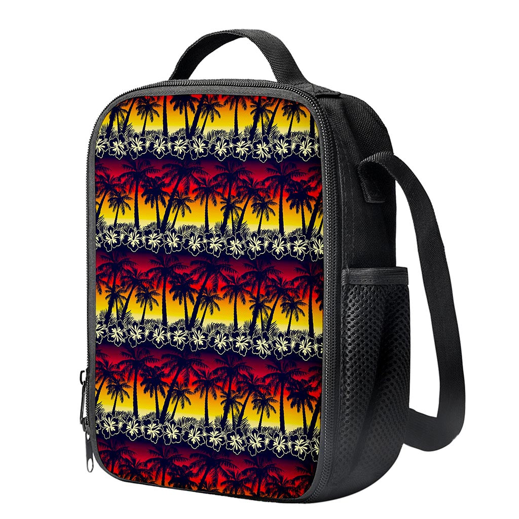 Sunset Hibiscus Palm Tree Pattern Print Crossbody Lunch Bag