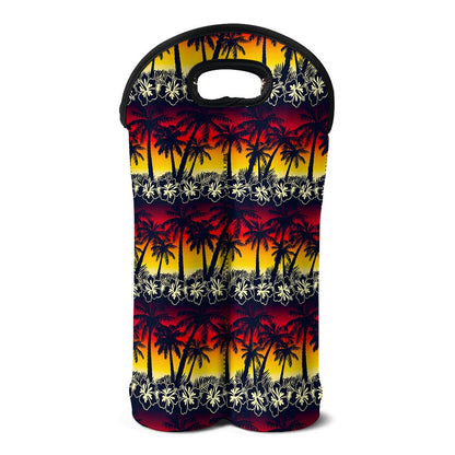 Sunset Hibiscus Palm Tree Pattern Print Double Neoprene Wine Tote