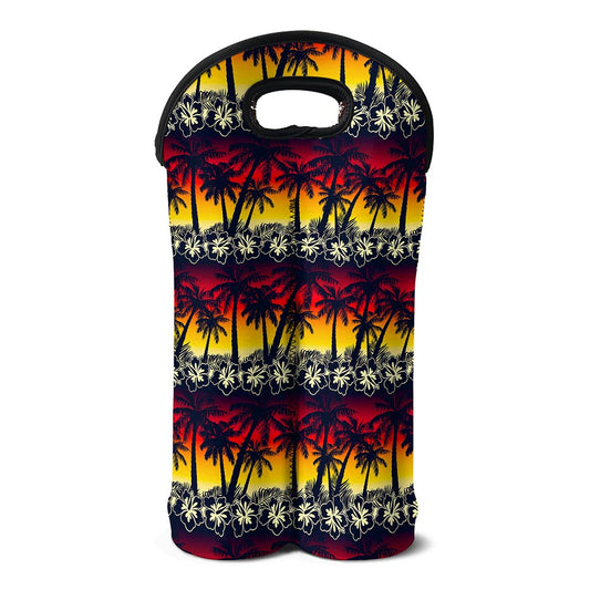 Sunset Hibiscus Palm Tree Pattern Print Double Neoprene Wine Tote