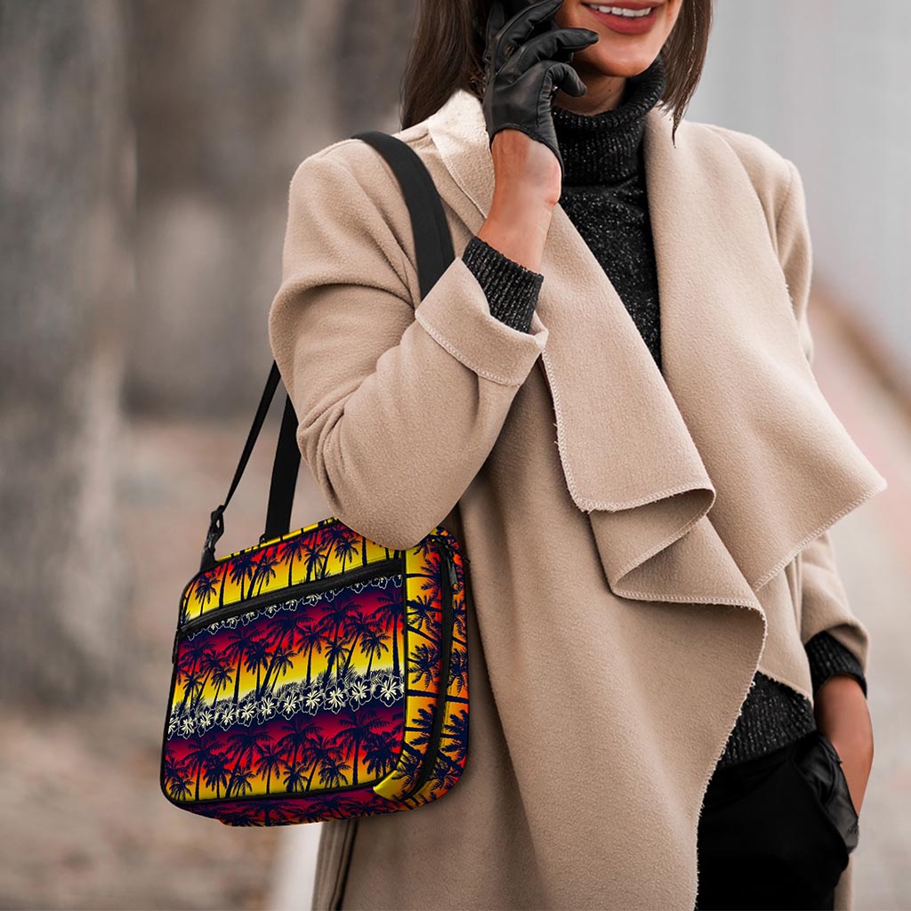 Sunset Hibiscus Palm Tree Pattern Print Double Strap Bible Bag