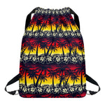 Sunset Hibiscus Palm Tree Pattern Print Drawstring Backpack