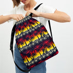 Sunset Hibiscus Palm Tree Pattern Print Drawstring Backpack