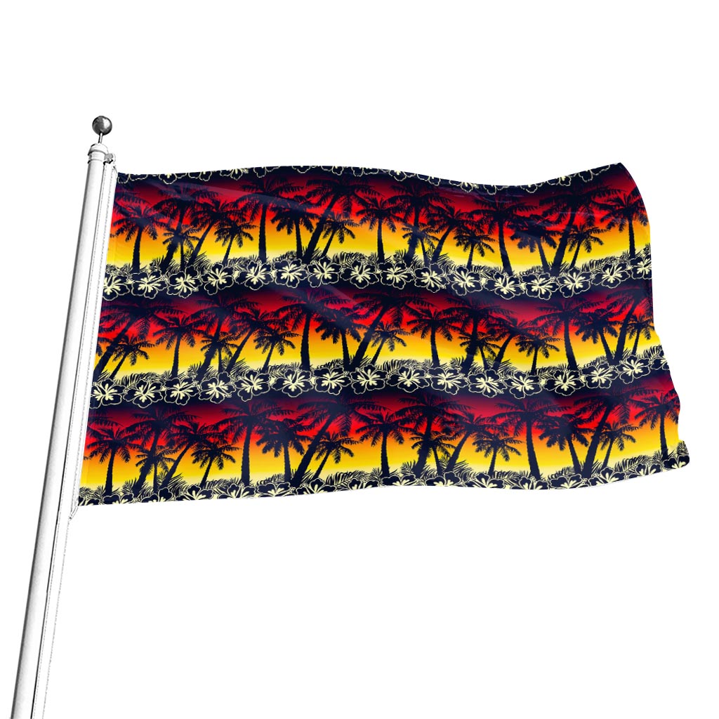 Sunset Hibiscus Palm Tree Pattern Print Flag