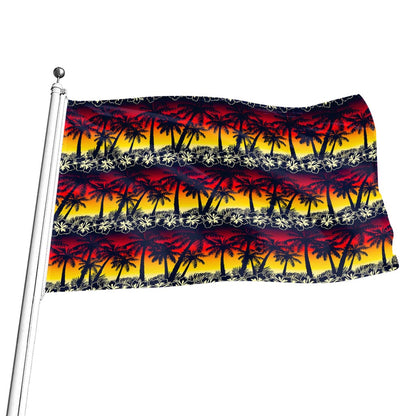 Sunset Hibiscus Palm Tree Pattern Print Flag