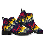 Sunset Hibiscus Palm Tree Pattern Print Flat Ankle Boots