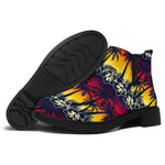 Sunset Hibiscus Palm Tree Pattern Print Flat Ankle Boots