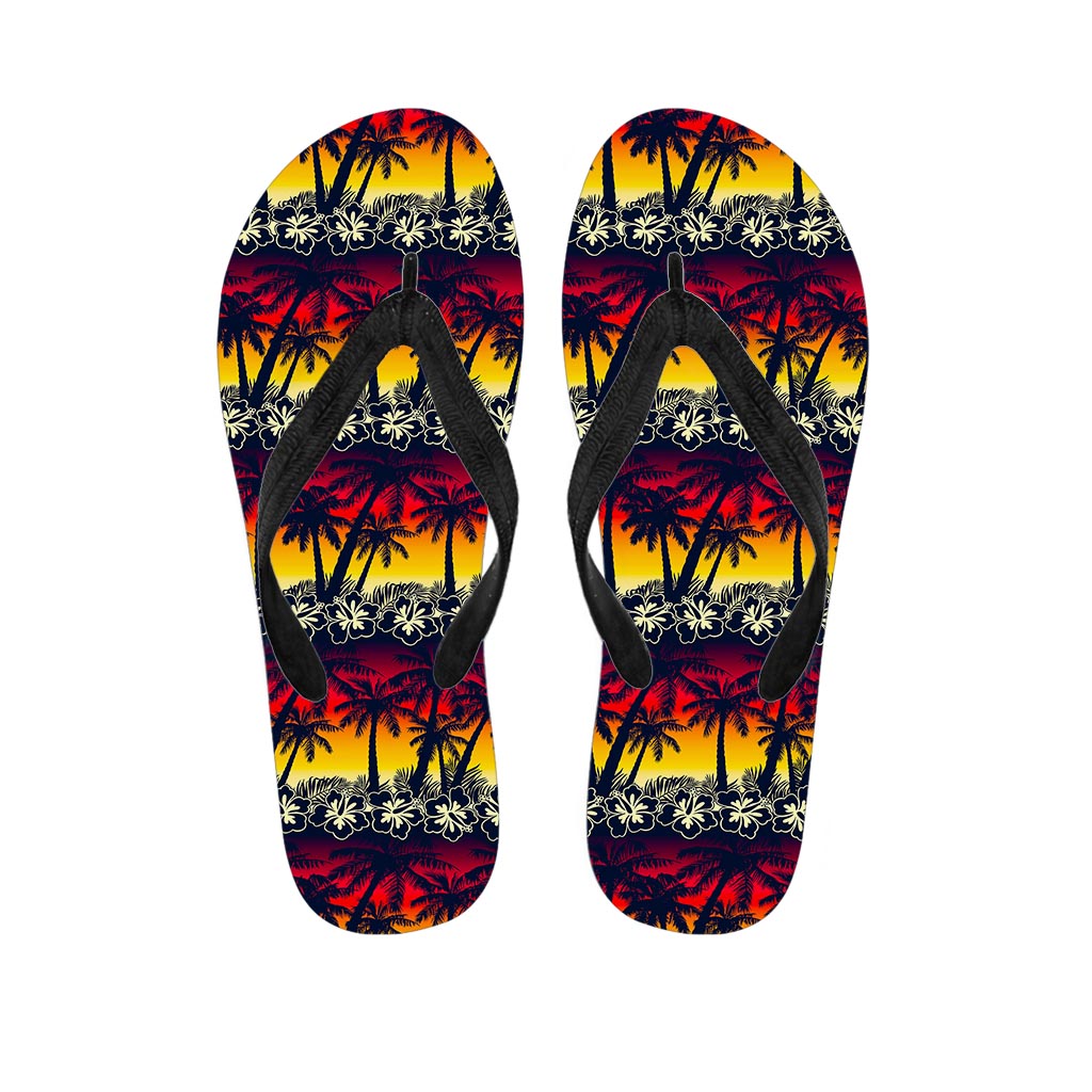 Sunset Hibiscus Palm Tree Pattern Print Flip Flops