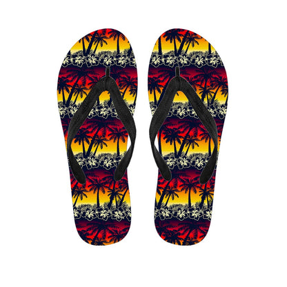 Sunset Hibiscus Palm Tree Pattern Print Flip Flops