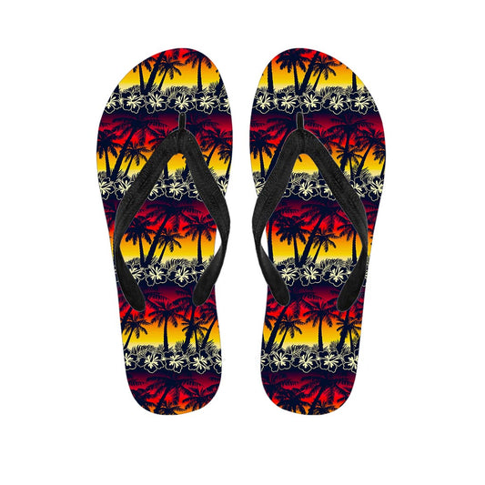 Sunset Hibiscus Palm Tree Pattern Print Flip Flops
