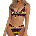 Sunset Hibiscus Palm Tree Pattern Print Front Bow Tie Bikini