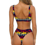 Sunset Hibiscus Palm Tree Pattern Print Front Bow Tie Bikini