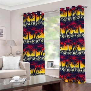 Sunset Hibiscus Palm Tree Pattern Print Grommet Curtains