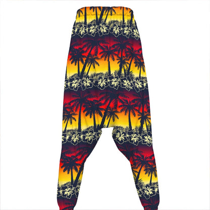 Sunset Hibiscus Palm Tree Pattern Print Hammer Pants