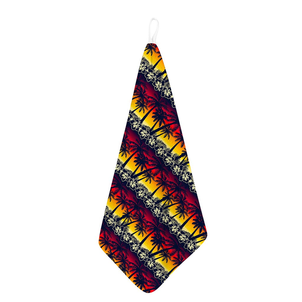 Sunset Hibiscus Palm Tree Pattern Print Hand Towel
