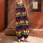 Sunset Hibiscus Palm Tree Pattern Print Harem Pants