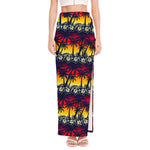 Sunset Hibiscus Palm Tree Pattern Print High Slit Maxi Skirt