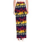 Sunset Hibiscus Palm Tree Pattern Print High Slit Maxi Skirt