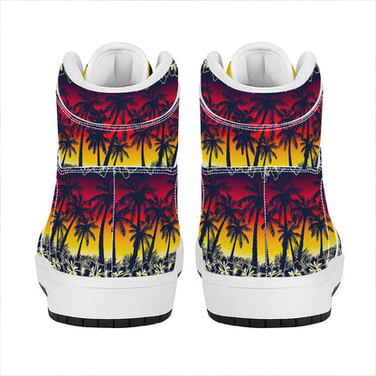 Sunset Hibiscus Palm Tree Pattern Print High Top Leather Sneakers