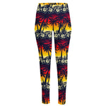 Sunset Hibiscus Palm Tree Pattern Print High-Waisted Pocket Leggings