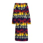 Sunset Hibiscus Palm Tree Pattern Print Hooded Bathrobe
