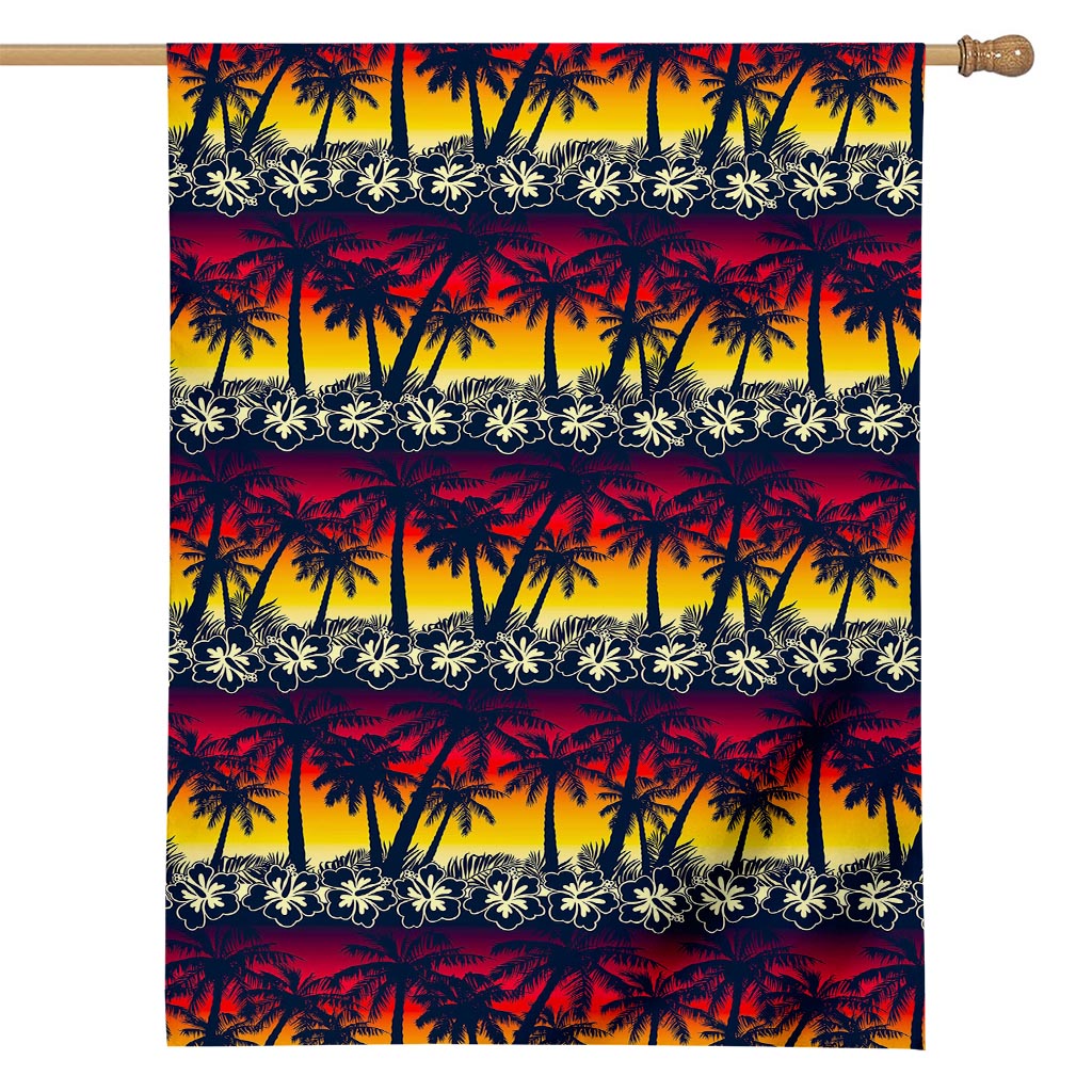Sunset Hibiscus Palm Tree Pattern Print House Flag