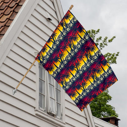 Sunset Hibiscus Palm Tree Pattern Print House Flag
