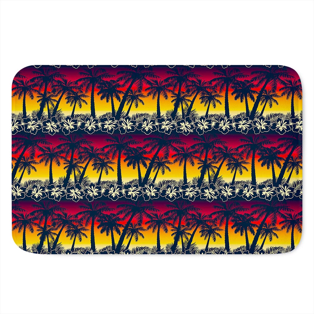 Sunset Hibiscus Palm Tree Pattern Print Indoor Door Mat