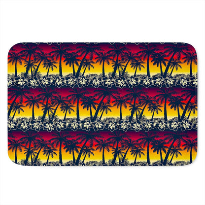 Sunset Hibiscus Palm Tree Pattern Print Indoor Door Mat
