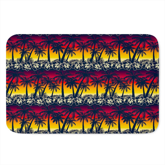 Sunset Hibiscus Palm Tree Pattern Print Indoor Door Mat