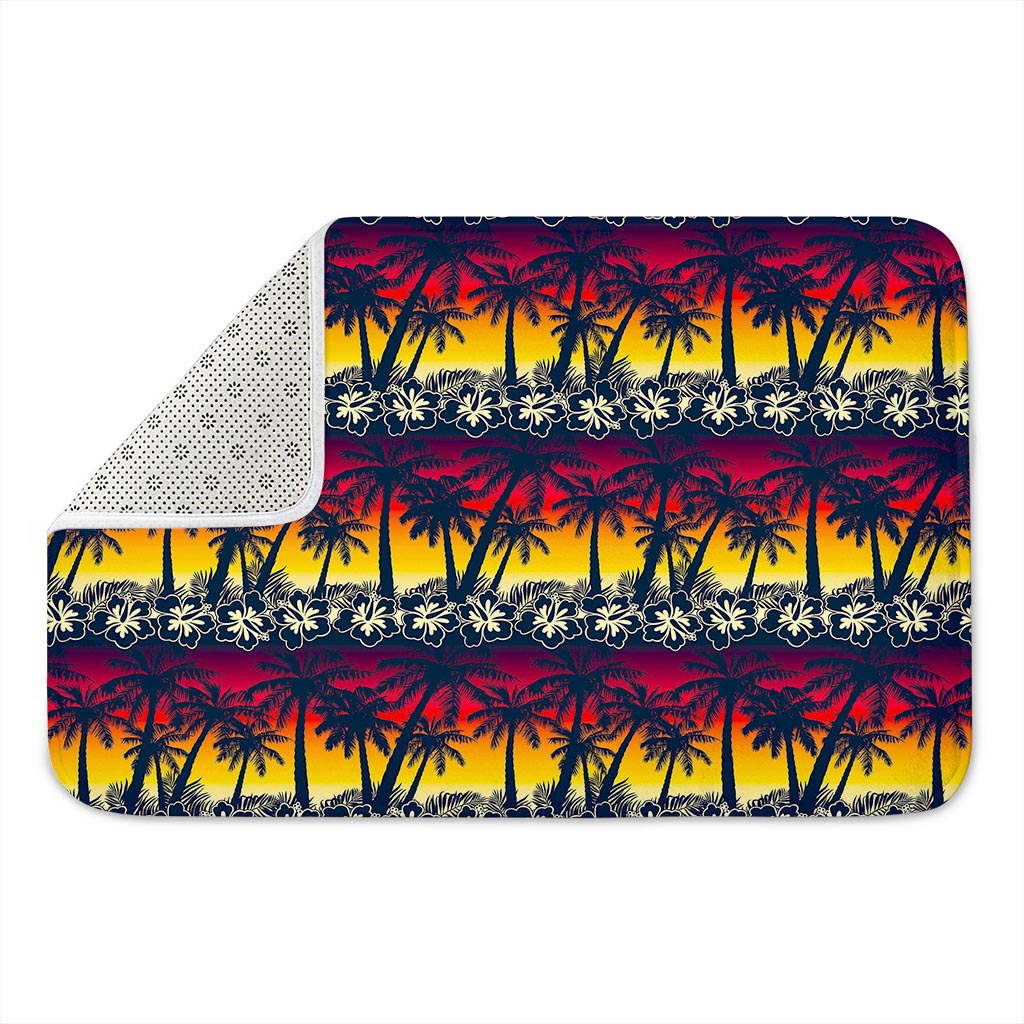 Sunset Hibiscus Palm Tree Pattern Print Indoor Door Mat