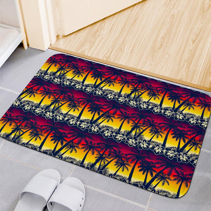 Sunset Hibiscus Palm Tree Pattern Print Indoor Door Mat