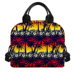 Sunset Hibiscus Palm Tree Pattern Print Insulated Lunch Bag