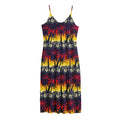 Sunset Hibiscus Palm Tree Pattern Print Jersey Midi Cami Dress