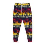 Sunset Hibiscus Palm Tree Pattern Print Jogger Pants