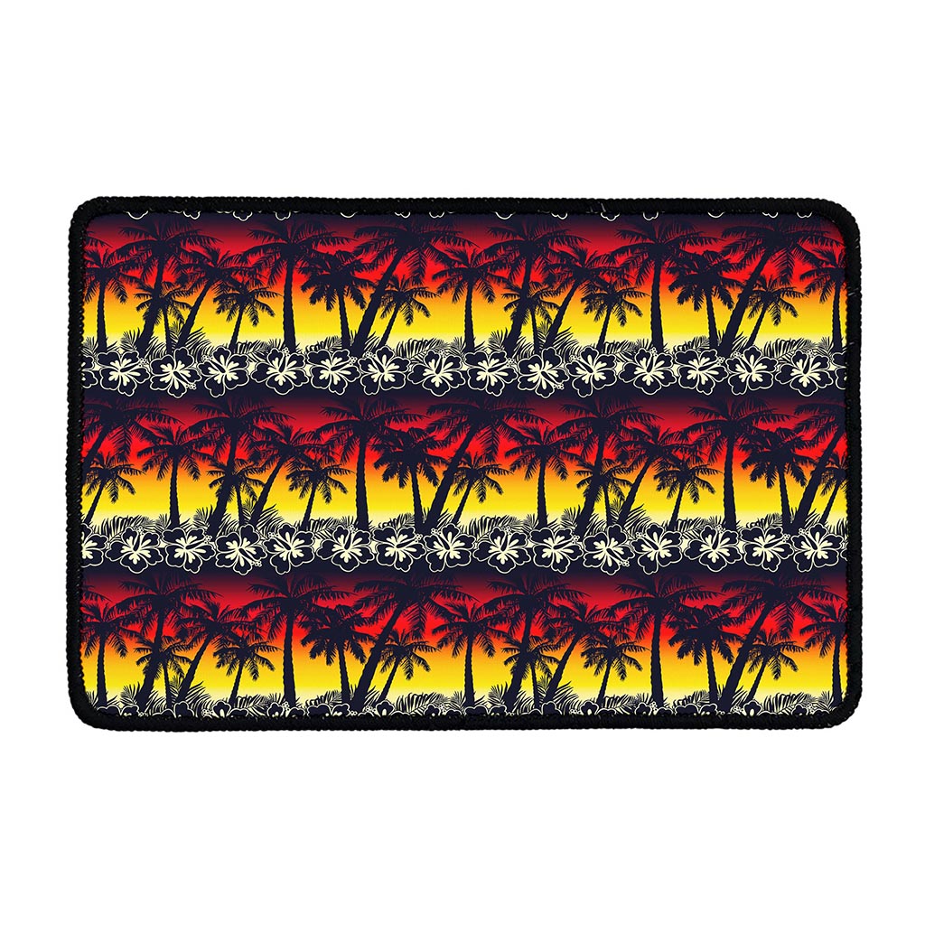 Sunset Hibiscus Palm Tree Pattern Print Kitchen Mat