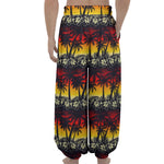 Sunset Hibiscus Palm Tree Pattern Print Lantern Pants