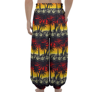 Sunset Hibiscus Palm Tree Pattern Print Lantern Pants