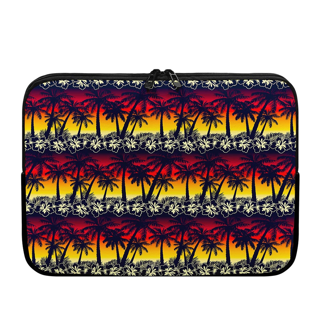 Sunset Hibiscus Palm Tree Pattern Print Laptop Sleeve