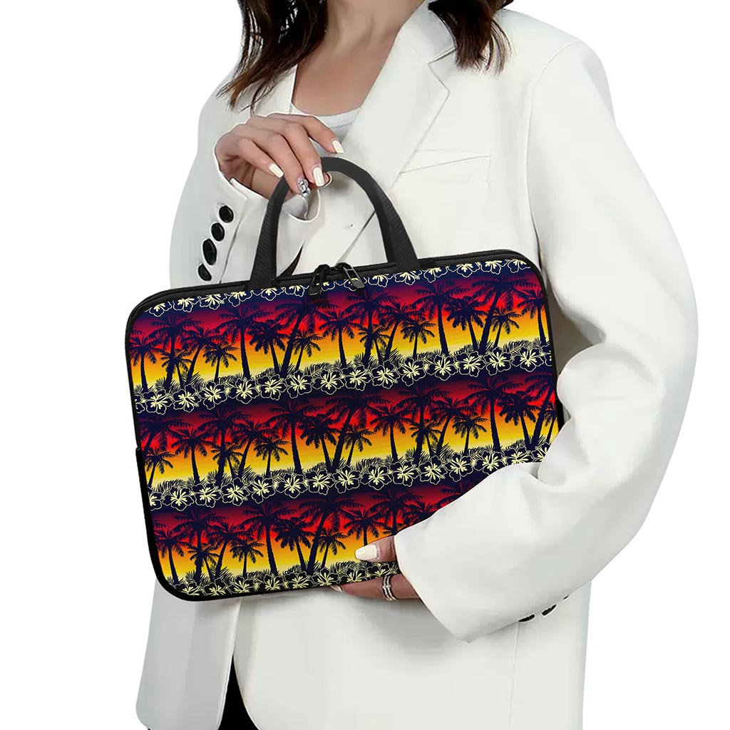 Sunset Hibiscus Palm Tree Pattern Print Laptop Sleeve With Handle