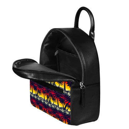 Sunset Hibiscus Palm Tree Pattern Print Leather Backpack