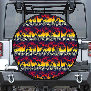 Sunset Hibiscus Palm Tree Pattern Print Leather Spare Tire Cover