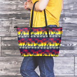 Sunset Hibiscus Palm Tree Pattern Print Leather Tote Bag