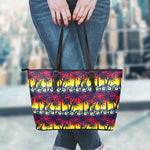 Sunset Hibiscus Palm Tree Pattern Print Leather Tote Bag