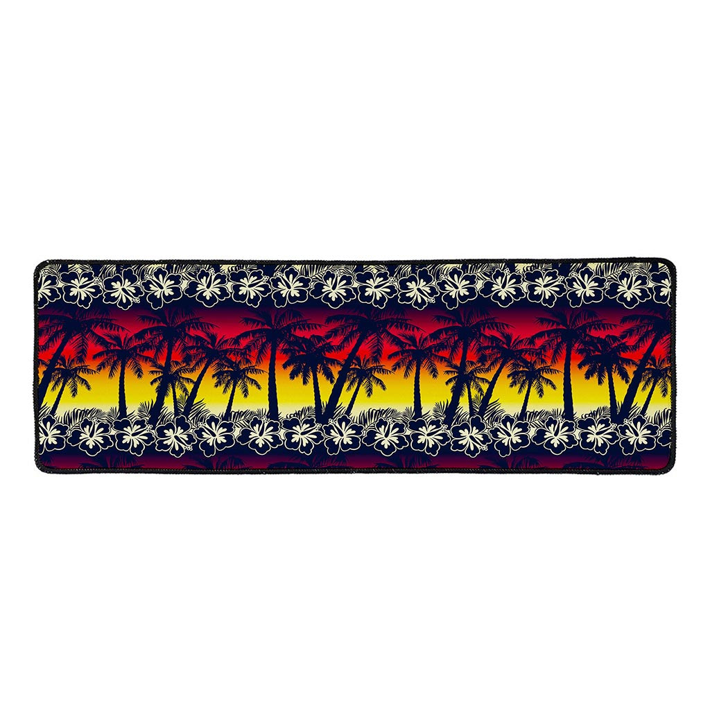 Sunset Hibiscus Palm Tree Pattern Print Long Kitchen Mat