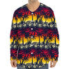 Sunset Hibiscus Palm Tree Pattern Print Long Sleeve Baseball Jersey