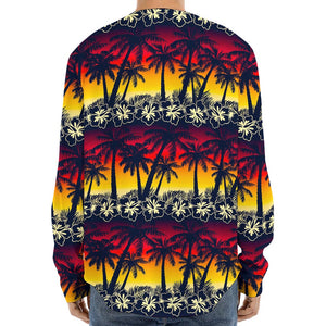 Sunset Hibiscus Palm Tree Pattern Print Long Sleeve Baseball Jersey