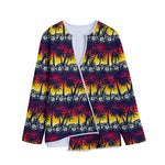 Sunset Hibiscus Palm Tree Pattern Print Long Sleeve Short Coat